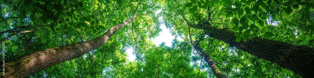Lush Leafy Canopy: A verdant background of towering trees with leaves in various shades of green. Lush Leafy Canopy: A verdant background of towering trees with leaves in various shades of green.