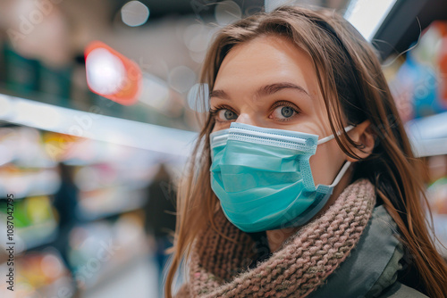 Covid global sefety campaign, Generative AI photo of people in protective facial mask quarantine pandemia photo