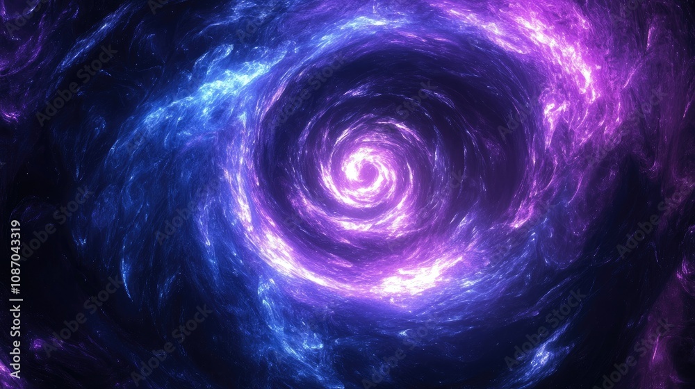 Abstract swirling nebula with vibrant purple and blue cosmic energy.