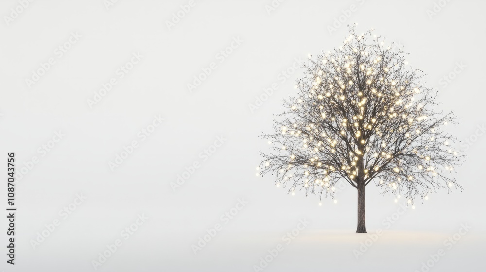 tree with christmas lights against white background
