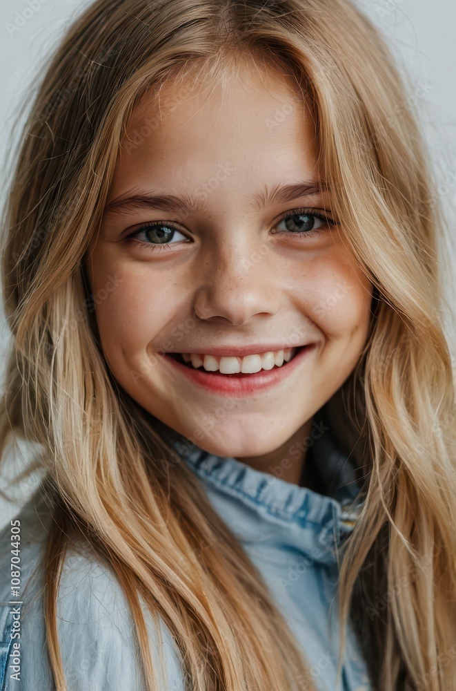 a blonde girl of European appearance smiles with big beautiful eyes and white teeth a blonde girl of European appearance smiles with big beautiful eyes and white teeth