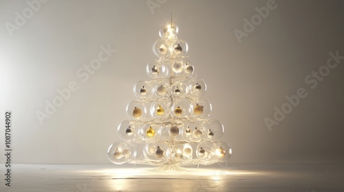 3d rendered silver white glass abstract chrsitmas tree against white background photo