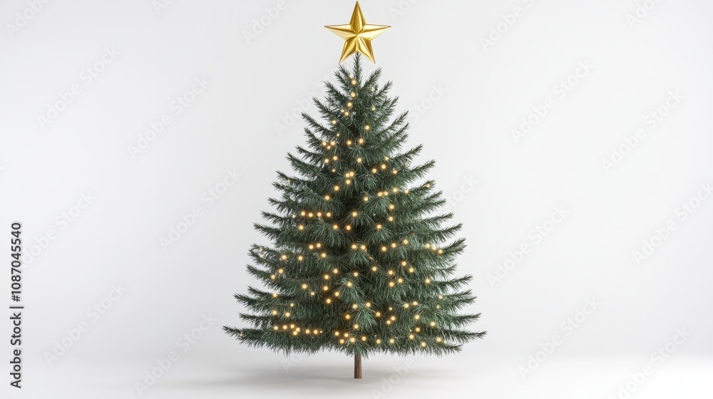 Fototapeta premium christmas tree with golden star against white background