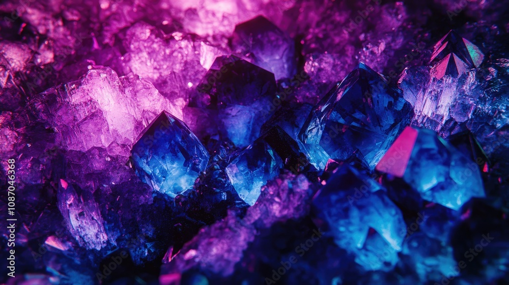 Vibrant blue and purple crystal cluster closeup. Vibrant blue and purple crystal cluster closeup.