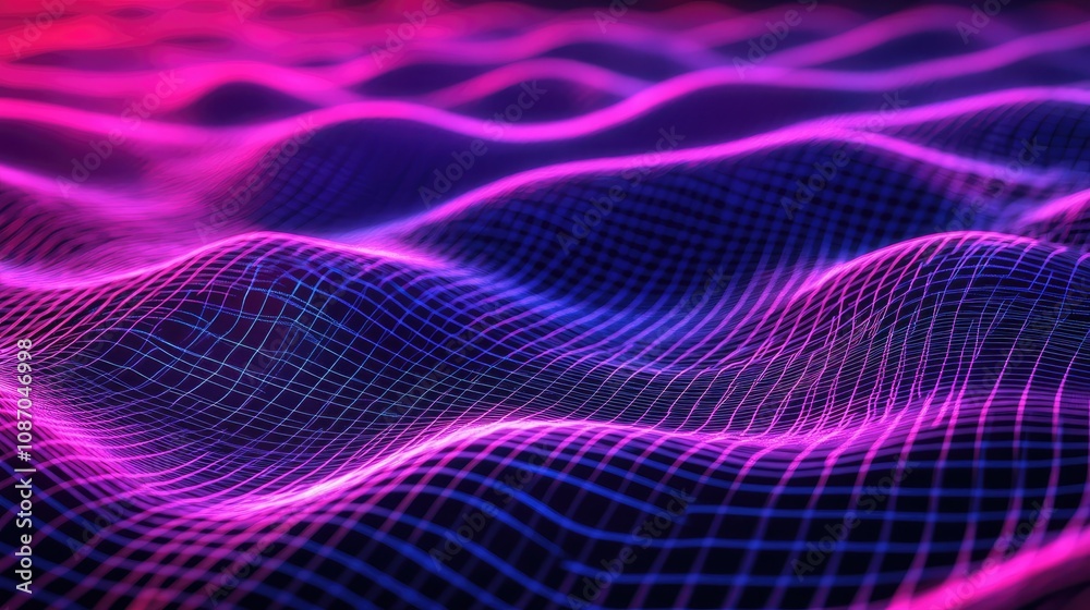 Abstract pink and blue neon glowing wave grid. Abstract pink and blue neon glowing wave grid.