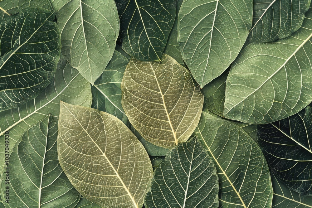 Green Leaves Form Natural Pattern Close Up with Details, Veins, Texture, and Organic Background. Green Leaves Form Natural Pattern Close Up with Details, Veins, Texture, and Organic Background.