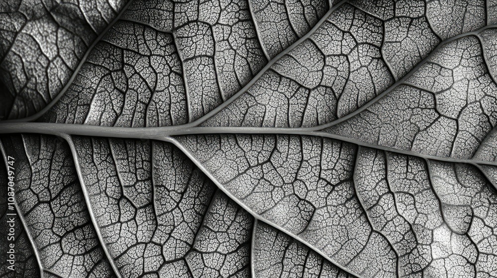 Obraz premium Close-up monochrome leaf vein texture.