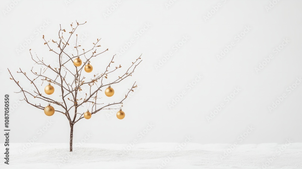 Fototapeta premium tree with golden christmas balls on white