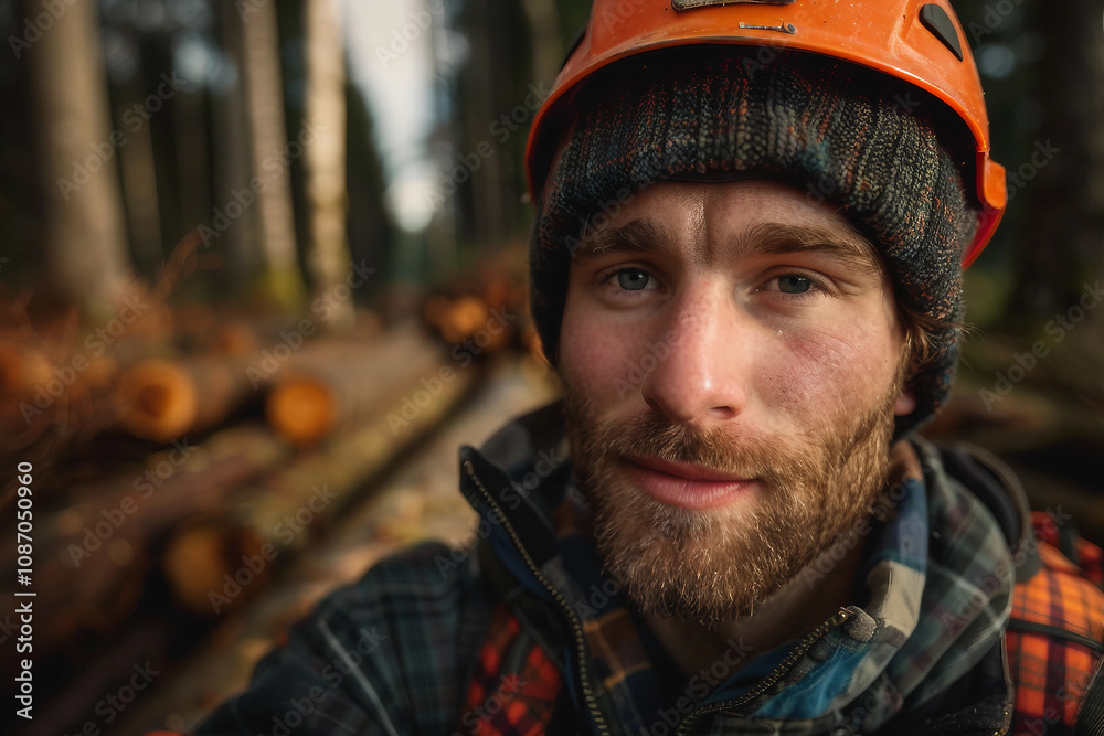 Generative AI image of a handsome virile bearded woodcutter at work in a traditional woodworking workshop Generative AI image of a handsome virile bearded woodcutter at work in a traditional woodworking workshop