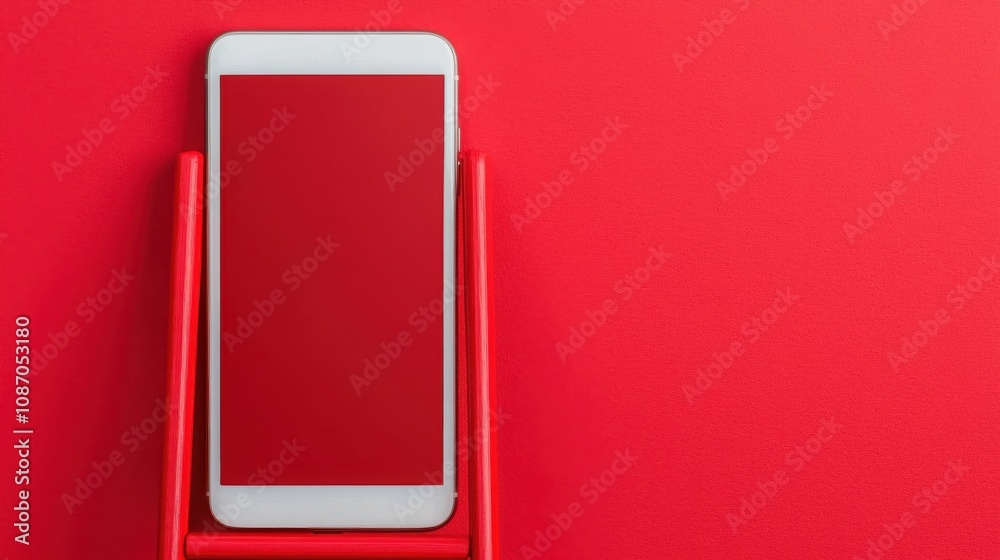 SEO ranking mobile concept. A modern smartphone is displayed on a vibrant red background, showcasing a sleek design and vibrant color. SEO ranking mobile concept. A modern smartphone is displayed on a vibrant red background, showcasing a sleek design and vibrant color.