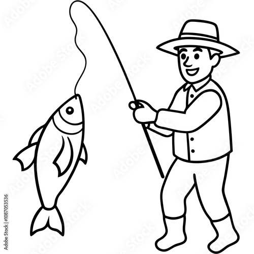 Fishing Line Art Vector Illustration.