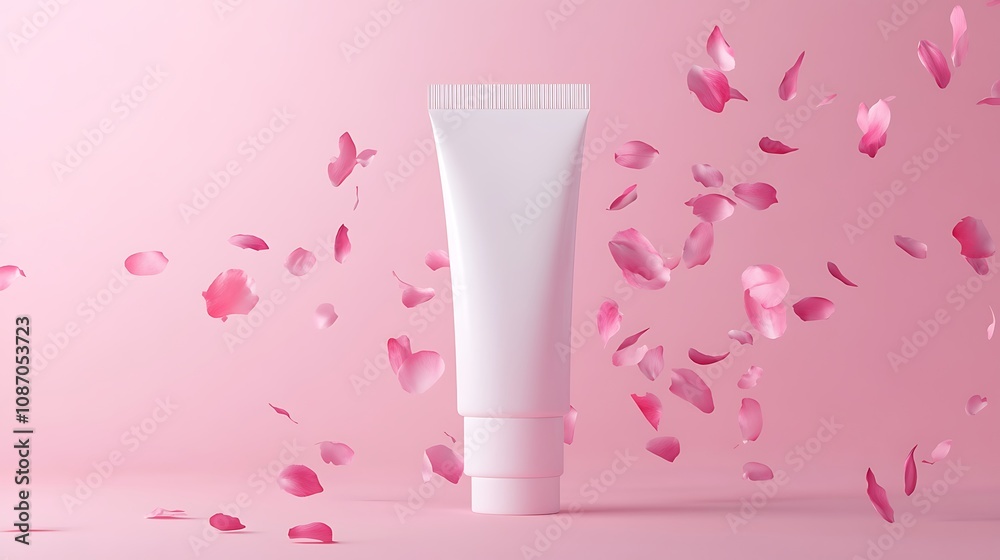 White Cosmetic Tube with Falling Petals White Cosmetic Tube with Falling Petals