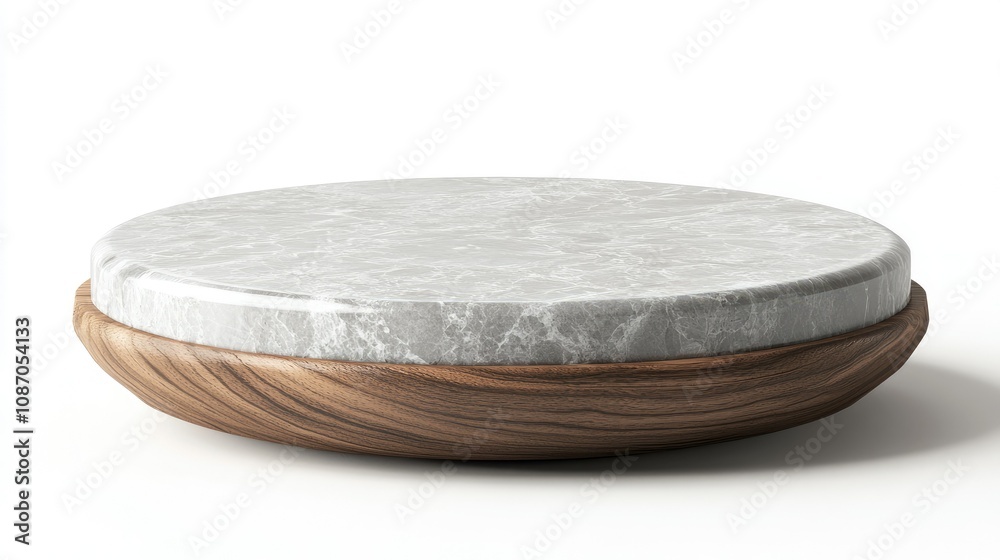 Round marble top on wooden base, isolated on white. Round marble top on wooden base, isolated on white.