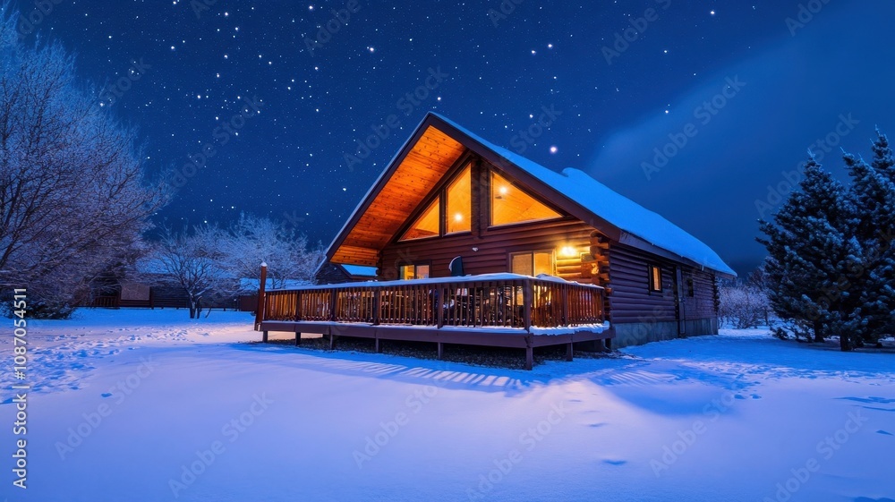 Romantic winter wonderland cabin nestled in a secluded forest, perfect for a cozy getaway. Romantic winter wonderland cabin nestled in a secluded forest, perfect for a cozy getaway.