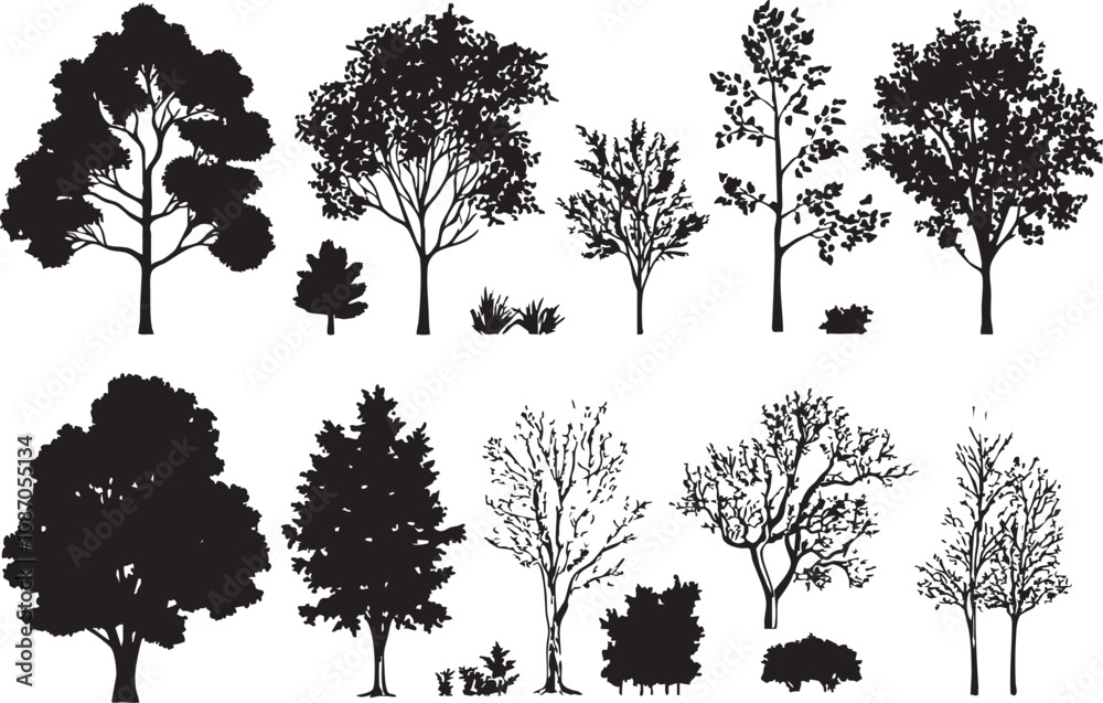 Fototapeta premium A hyper-realistic vector illustration of black tree silhouettes