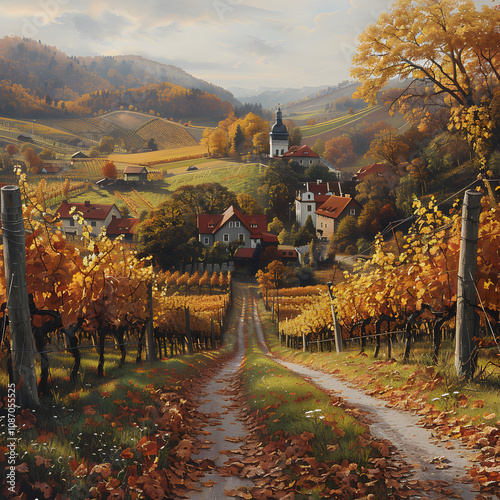 autumn in moravian vineyards near velke bilovice in czech republic highlighted by white, png photo