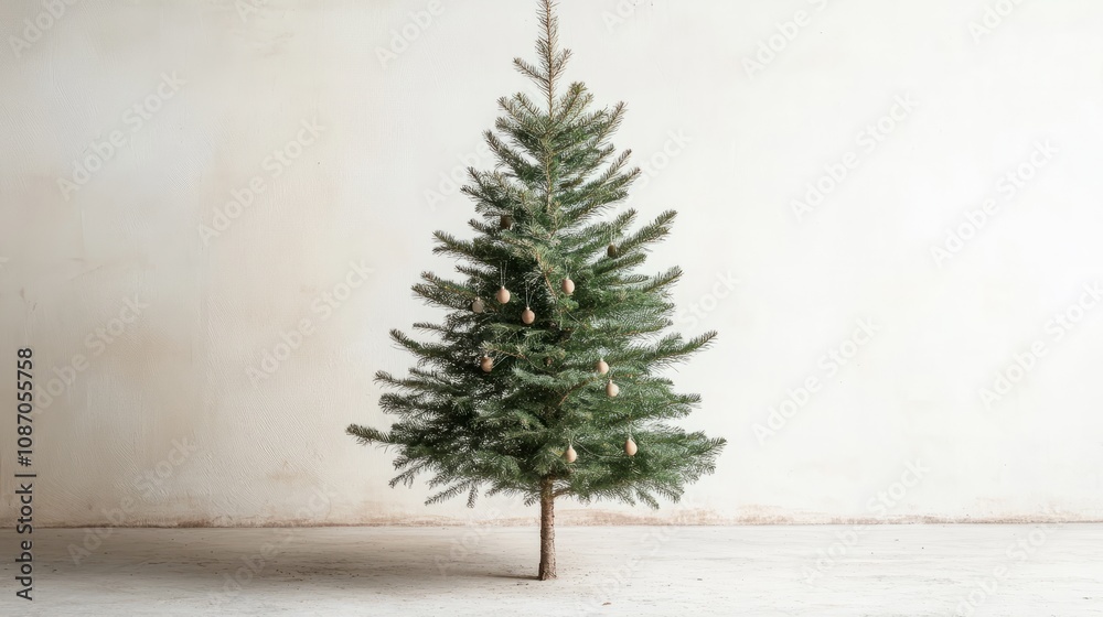 green small pine tree with lights against white background green small pine tree with lights against white background