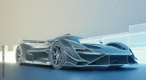 Futuristic wireframe model of a high-performance sports car photo