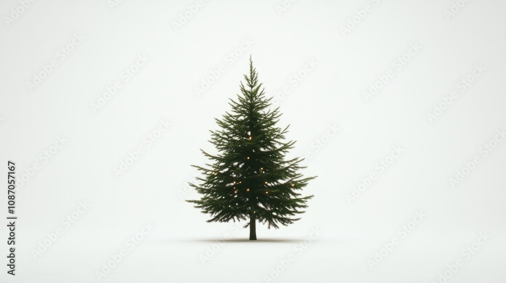 Obraz premium green small pine tree with lights against white background
