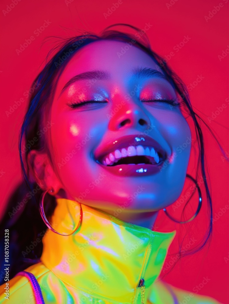 Joyful Pop Star with Colorful Hair and Glittery Makeup Joyful Pop Star with Colorful Hair and Glittery Makeup