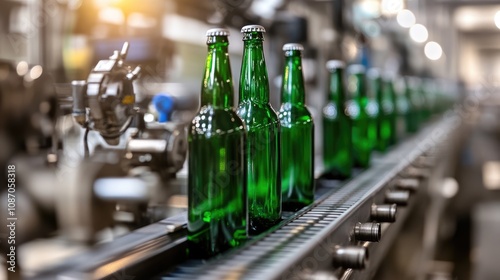 Bottles on a Conveyor Belt in a Factory