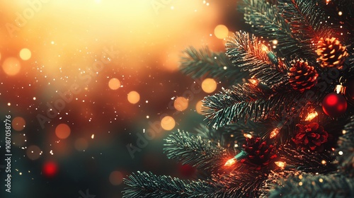 Holiday background with vintage color toned bokeh for Christmas and New Year