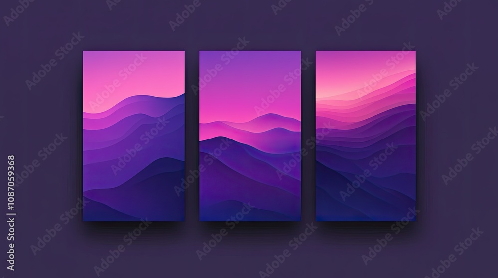 Naklejka premium Abstract purple and pink gradient landscape illustrations.