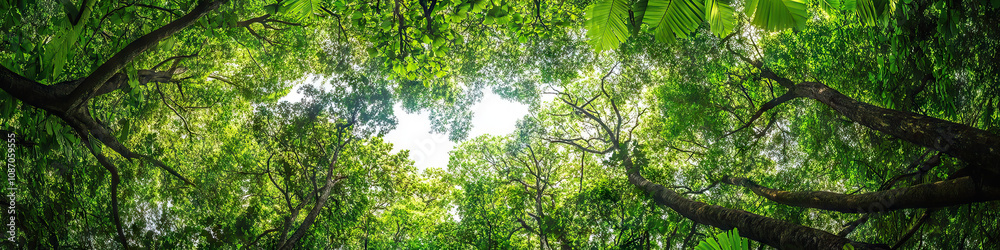 A breathtaking panoramic view of a rainforest canopy, with a dazzling array of green leaves stretching out as far as the eye can see. A breathtaking panoramic view of a rainforest canopy, with a dazzling array of green leaves stretching out as far as the eye can see.