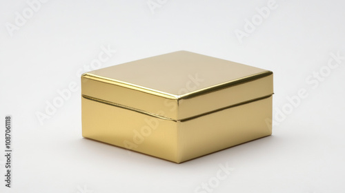 Elegant gold metallic gift box simple design, conveys luxury and anticipation