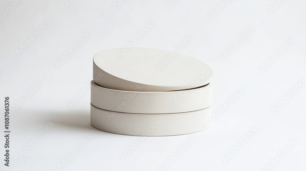 Serene stack of three off white round storage boxes simple, minimalist design