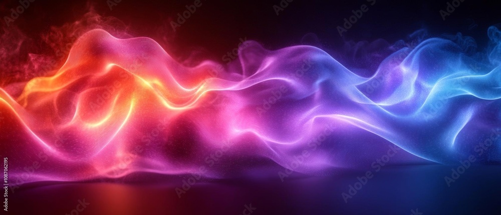 Interwoven 3D neon ribbons, pulsating light waves in violet and cyan, side view with cinematic framing, sharp focus, dark background, ultrafuturistic look Interwoven 3D neon ribbons, pulsating light waves in violet and cyan, side view with cinematic framing, sharp focus, dark background, ultrafuturistic look