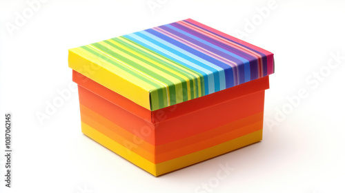 Vibrant rainbow striped gift box, cheerful and festive