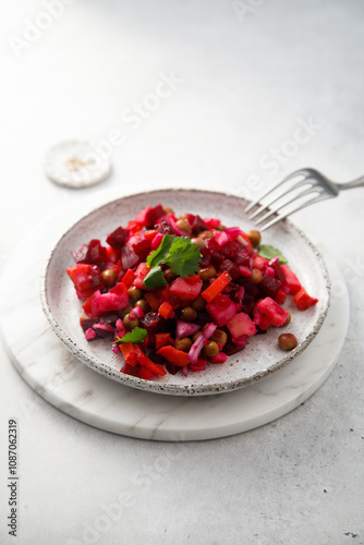 Traditional beetroot salad with green pea