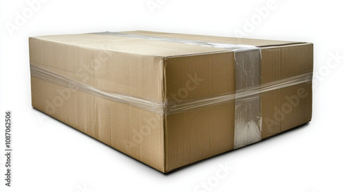 Wallpaper Mural Large sturdy cardboard box sealed with tape isolated on white background ready for shipping feeling of security and anticipation Torontodigital.ca