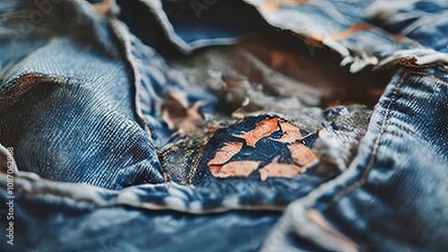 symbol reuse on denim material close up photo