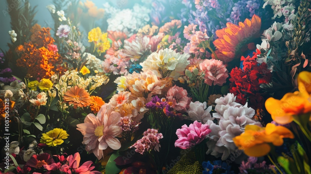 Blooming garden with intricate flower arrangements Blooming garden with intricate flower arrangements