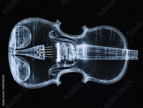 X-ray Image of a Violin Displaying Intricate Internal Details of the Instrument, Perfect for Music and Art Related Projects, Education, and Instrument Design