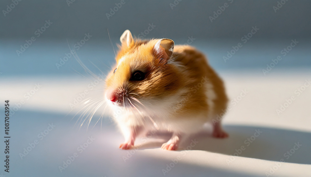 Cute hamster in sunlight. Adorable pet, small animal, furry friend. Cute hamster in sunlight. Adorable pet, small animal, furry friend.