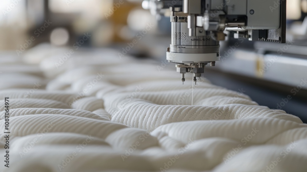 Closeup of Mattress Production: Industrial Sewing Machine