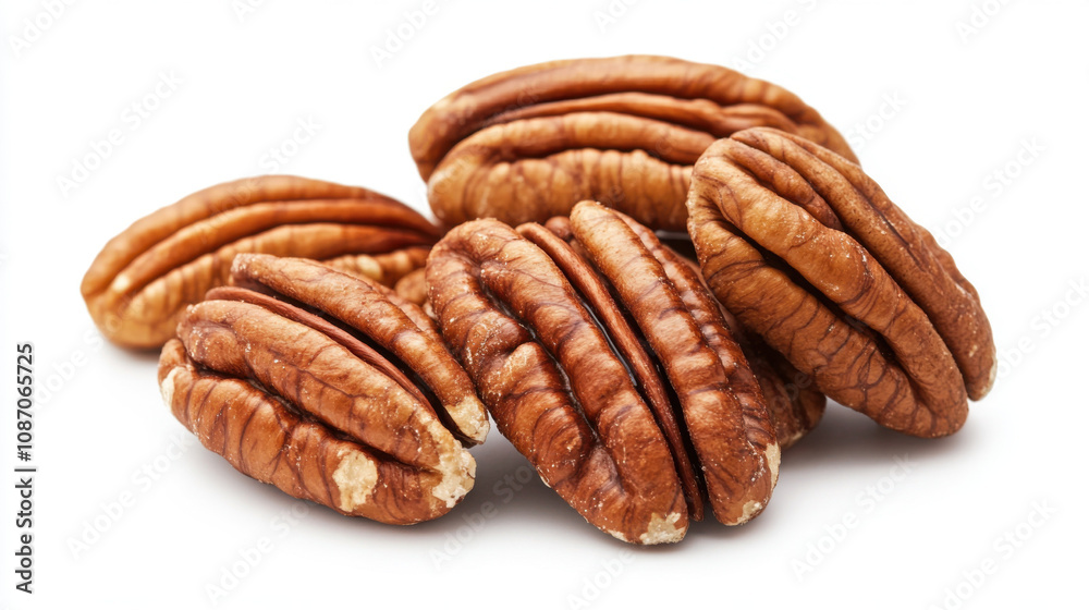 Pecan nuts isolated on white background with clipping path