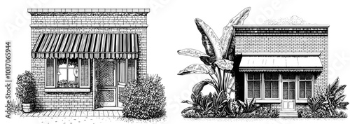 Buildings with closed doors. Simple flat illustration.
