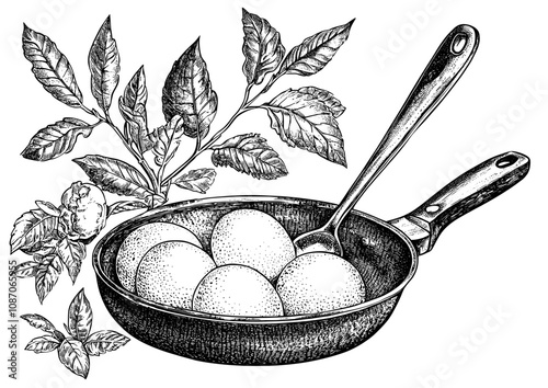 A frying egg with two yolks on a frying pan in flat color. Simple illustration