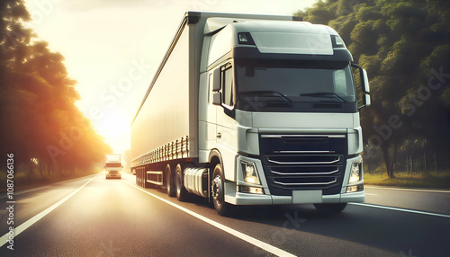 Truck running ion the road highway sene transportation background photo