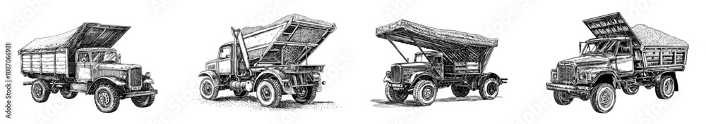 Naklejka premium An illustration of the front of a mine truck in black and white.