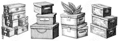 A stack of cardboard boxes in a perspective view. A simple flat illustration