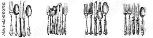Fork and spoon made from plastic. Disposable utensils, flatware waste. Single-use kitchen cutlery and picnic tableware made of biodegradable materials.
