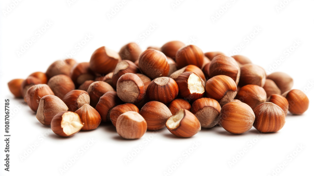 cracked Hazelnuts isolated on white background, cracked Hazelnuts isolated on white background,