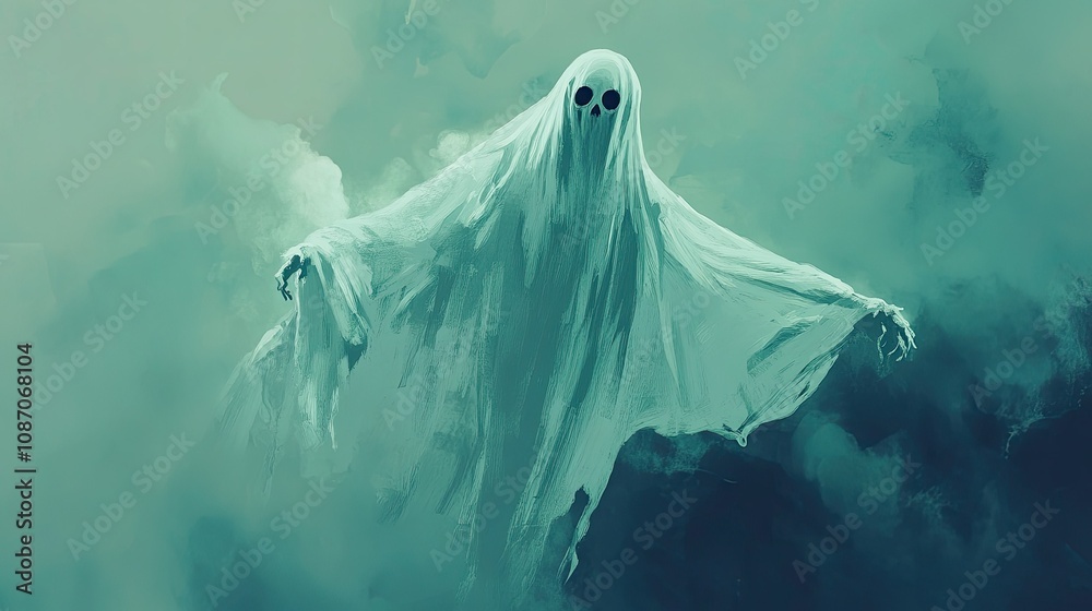 Creepy ghost illustration floating in mid-air Creepy ghost illustration floating in mid-air