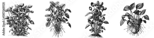 A bunch, a bundle of edible plants. Organic micro-greens for healthy food, dishes, and diets. Young green sprouts from sunflower seeds are shown on an isolated background.