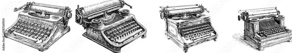 A black and white illustration of a typewriter machine.